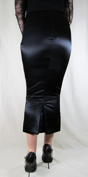 Hobble Skirt Calf Length with Kickpleat - Satin – The Little Black ...